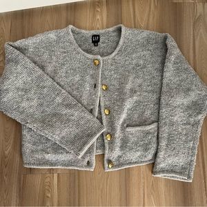 GAP Gray Knit Cardigan with Gold Buttons